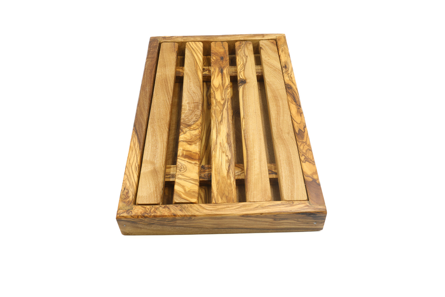 Olive Wood Rectangular Bread Cutting Board with Crumb Control
