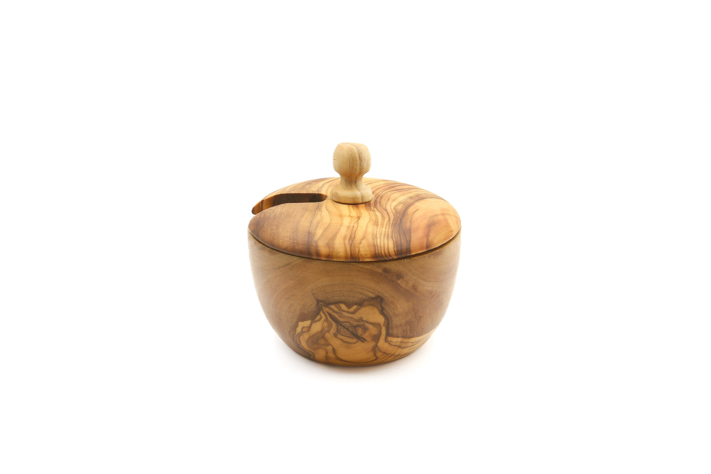 Mediterranean-inspired salt and sugar pot in olive wood