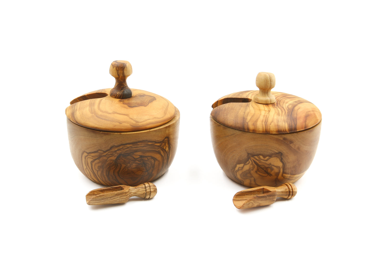 Olive wood kitchen accessory: salt and sugar cellar