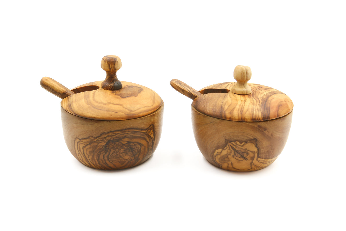 Vintage-style salt and sugar holder in olive wood