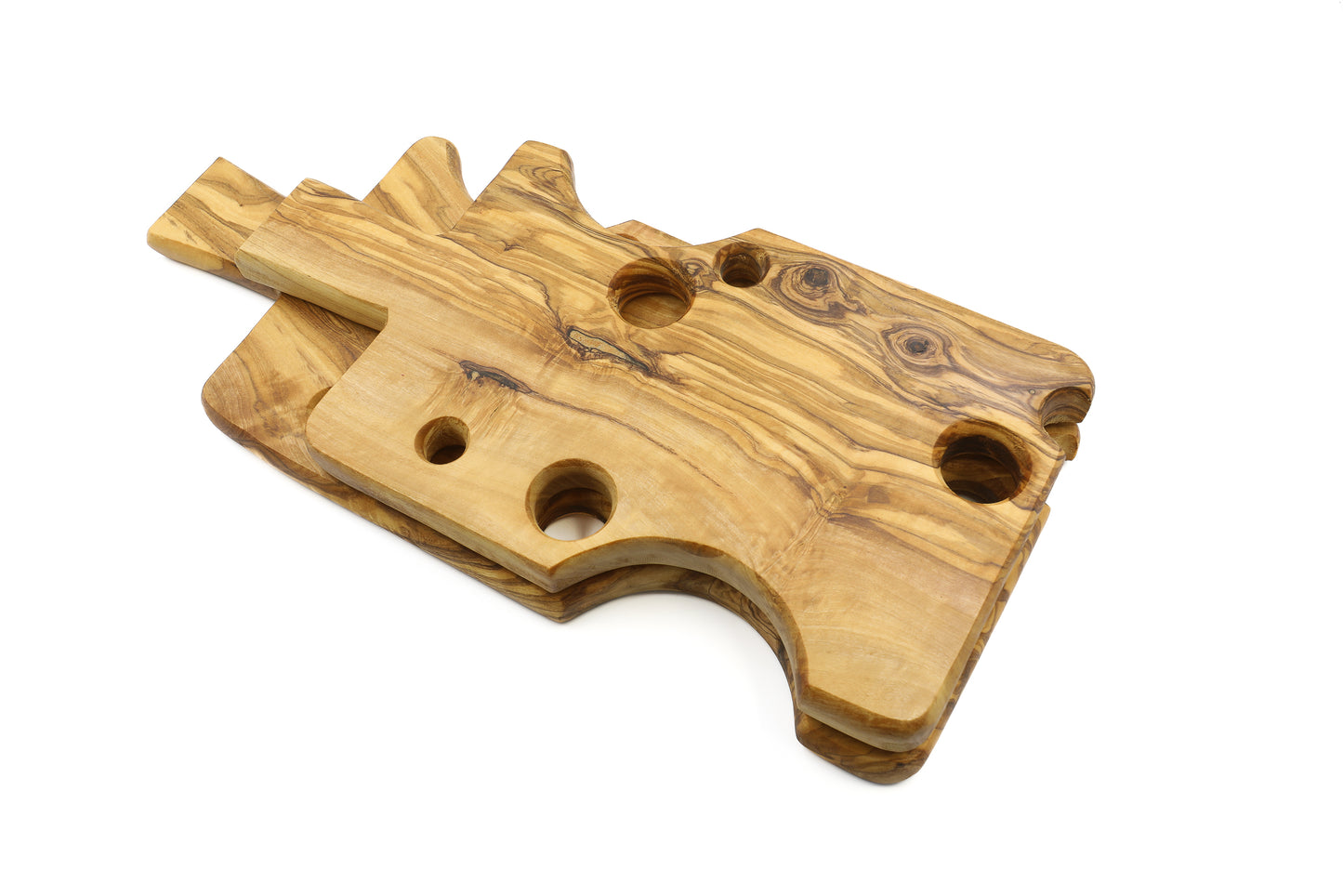 Unique olive wood cheese board with a cheese-themed design