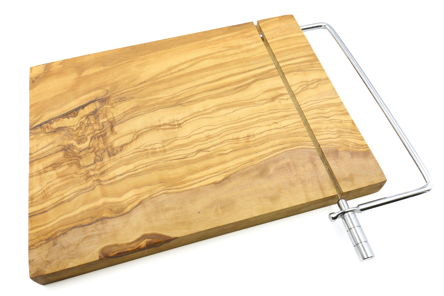 Top-notch cheese shaver and girolle swiss combination on an olive wood board
