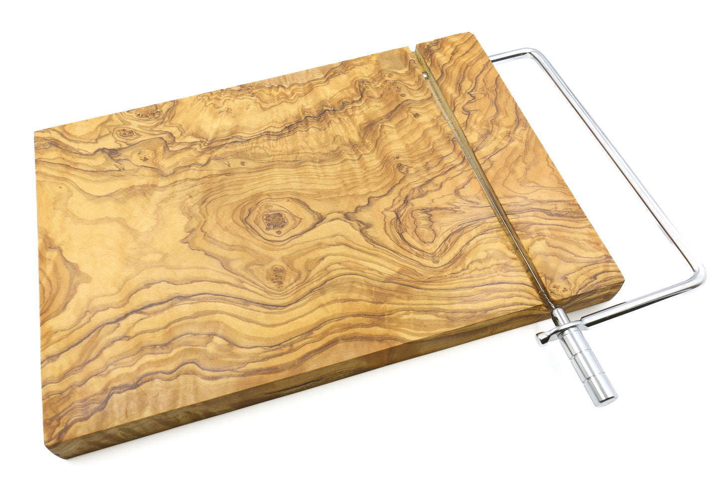 Artfully designed olive wood cheese slicer set with girolle swiss for connoisseurs