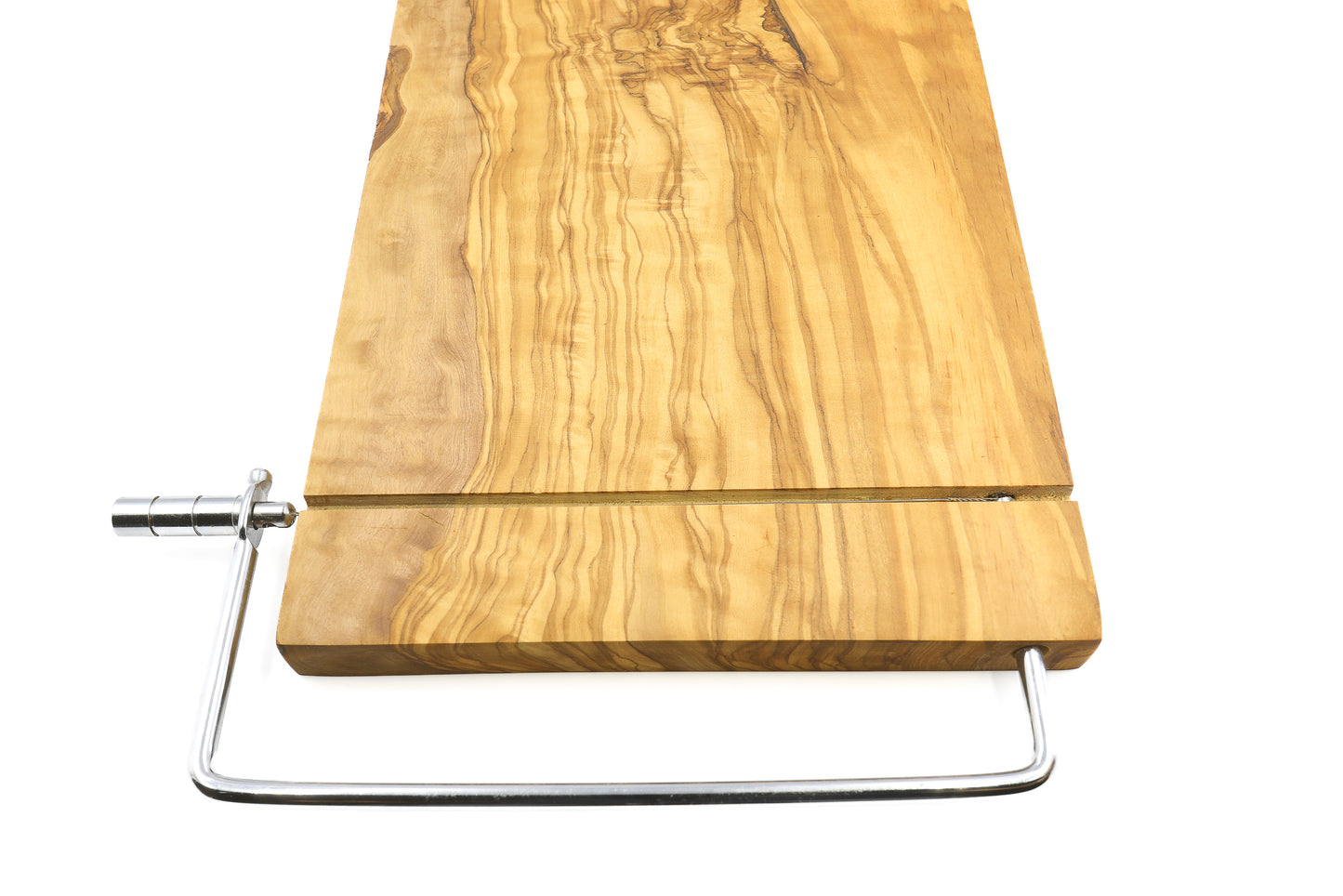 Elegant olive wood cheese shaver set with an accompanying girolle swiss