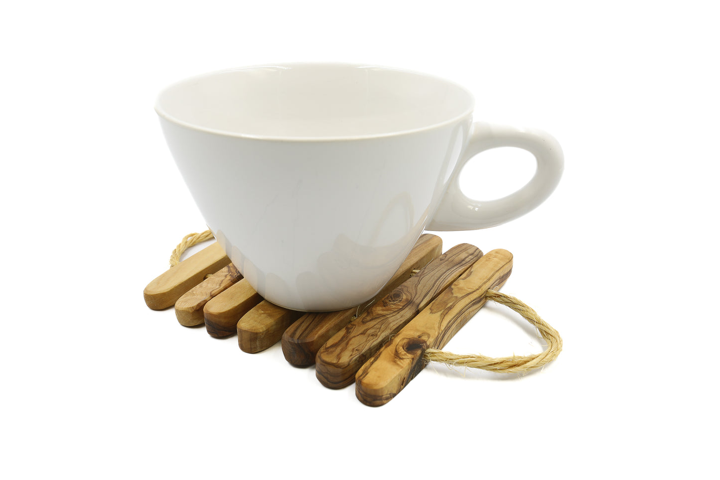 Wooden Coasters and Rustic Trivet Set from Olive Wood