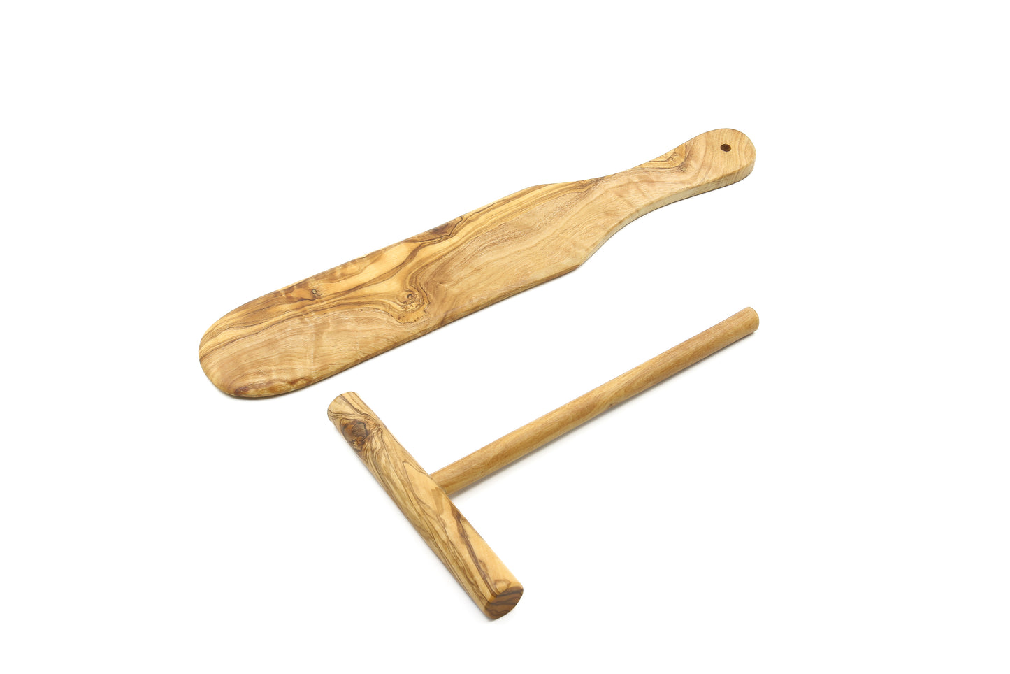 Hand-finished olive wood crepe/pancake baking essentials, the Basic set
