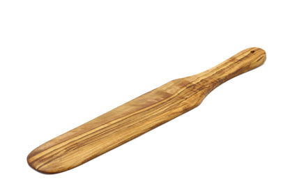 Artisan-made long plain spatula in beautiful olive wood