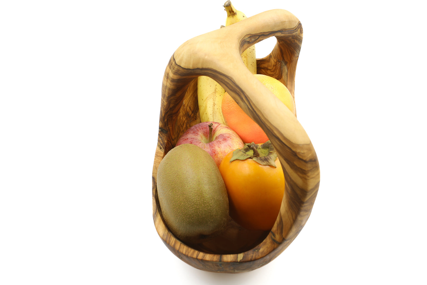 Olive Wood Fruit Container with Handle