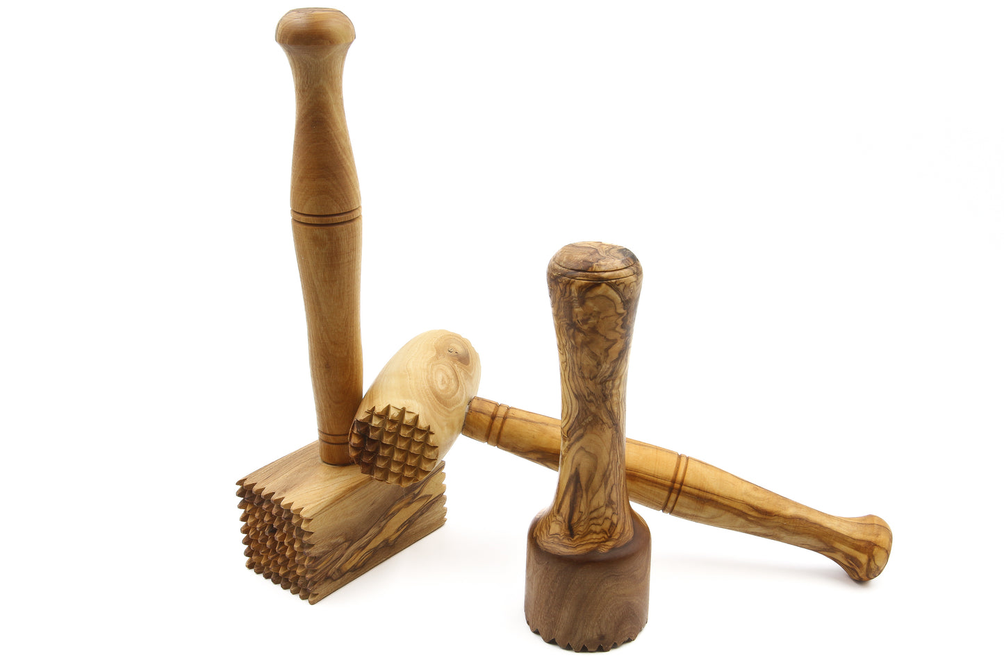 Artisan-crafted olive wood tool for flattening steaks