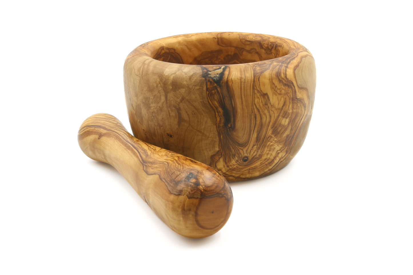 Elegant olive wood mortar and pestle for grinding