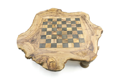 Hand-finished chess set made of natural olive wood, perfect for enthusiasts
