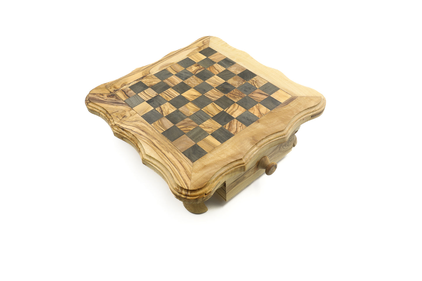 Olive wood chess set featuring an elegant board and handcrafted pieces