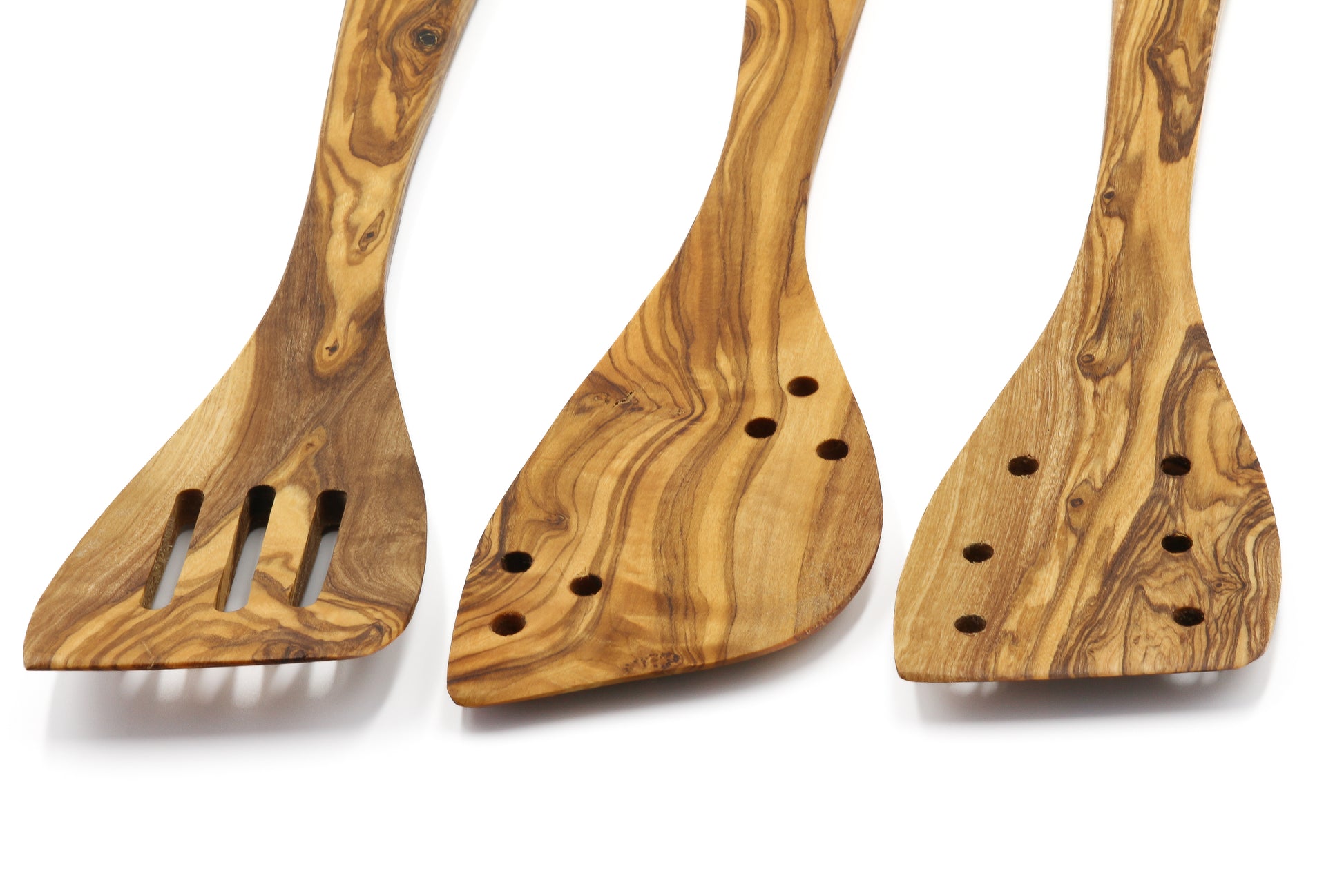 Hand-finished slotted olive wood cooking tool