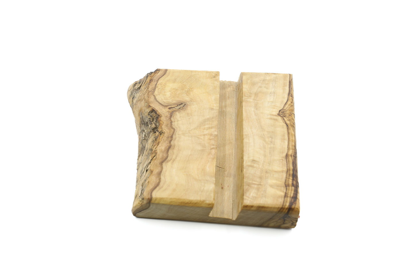 Artisan-made mobile phone holder crafted from beautiful olive wood