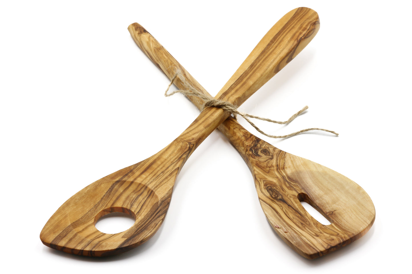 Olive wood kitchen tool with a unique central hole for stirring