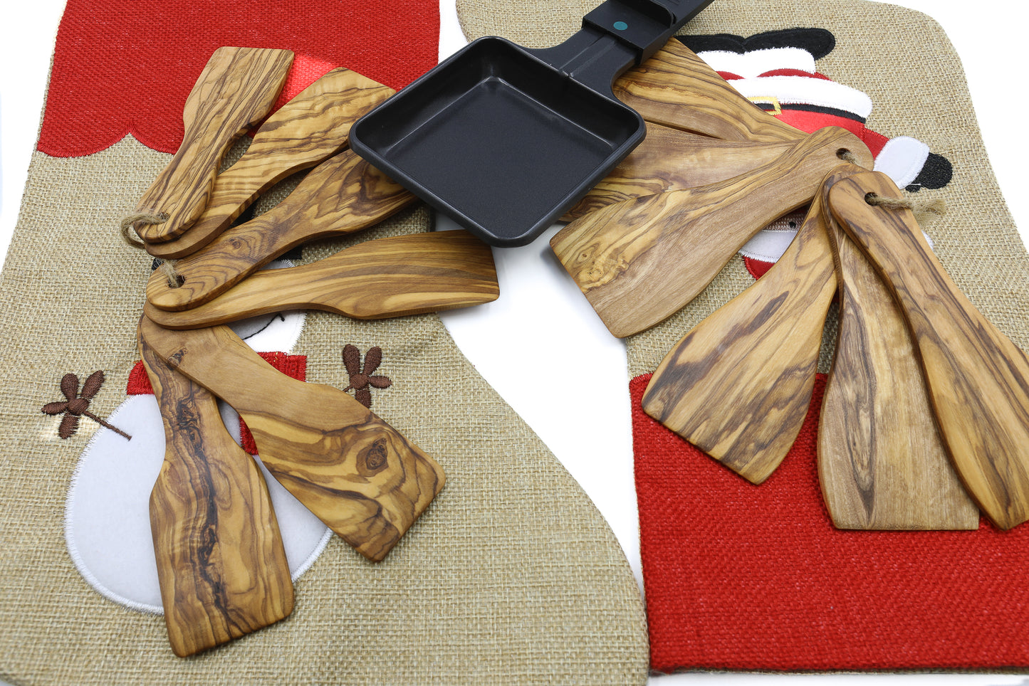 Set of 6 olive wood spatulas, perfect for raclette cheese melting