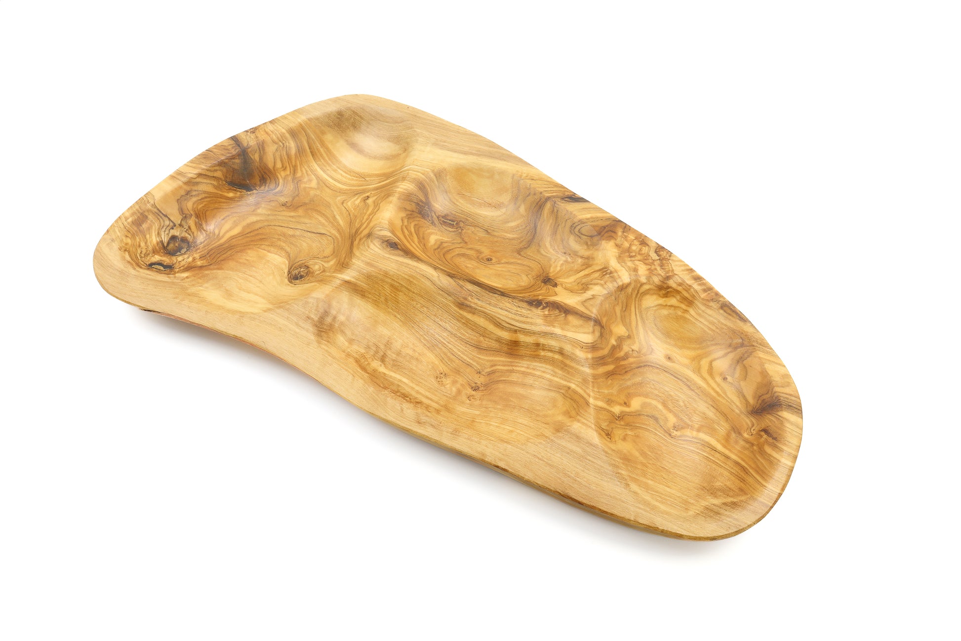Olive wood irregular-shaped appetizer tray with sectional divisions