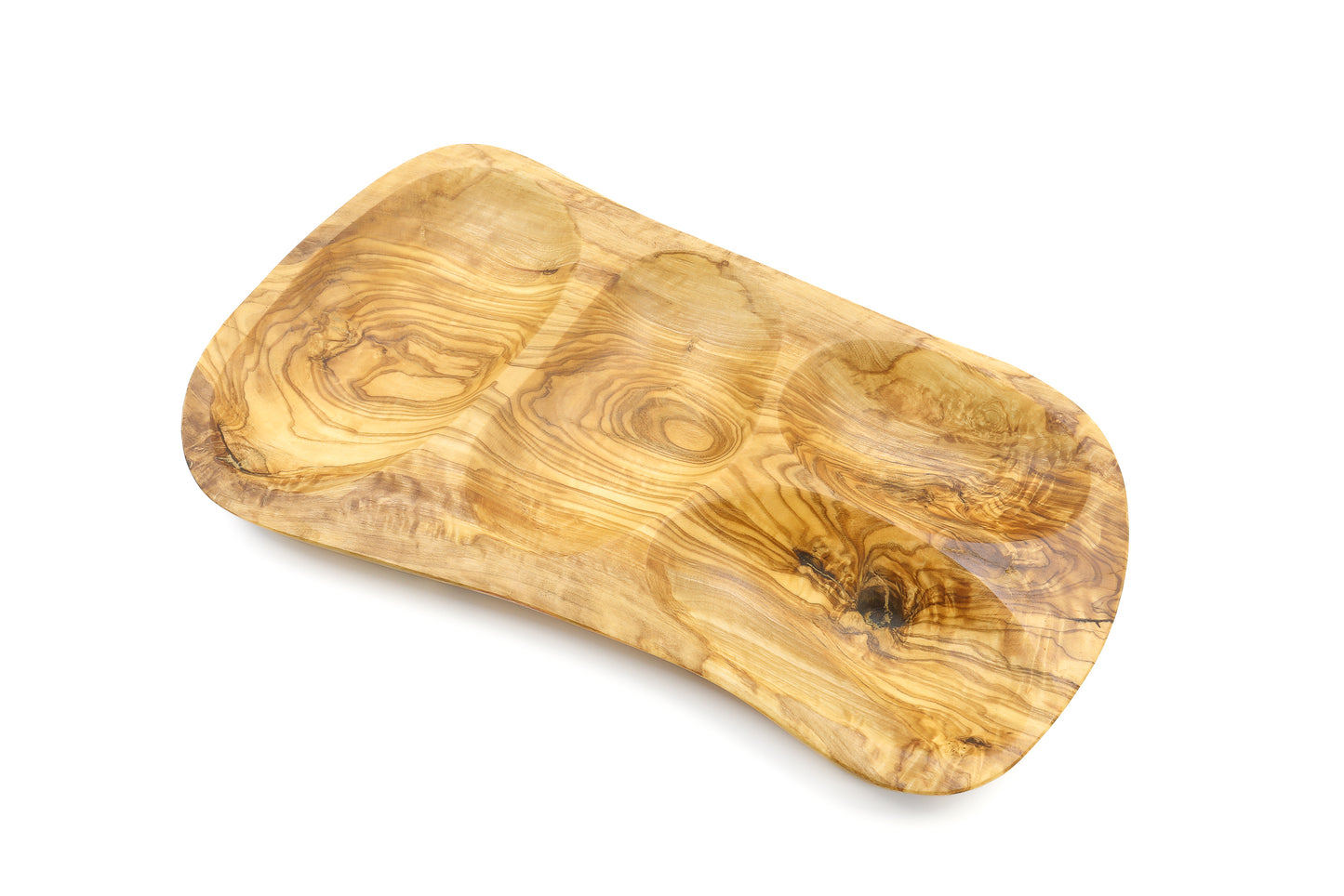 Hand-finished olive wood kitchen utensil for creative appetizer presentation