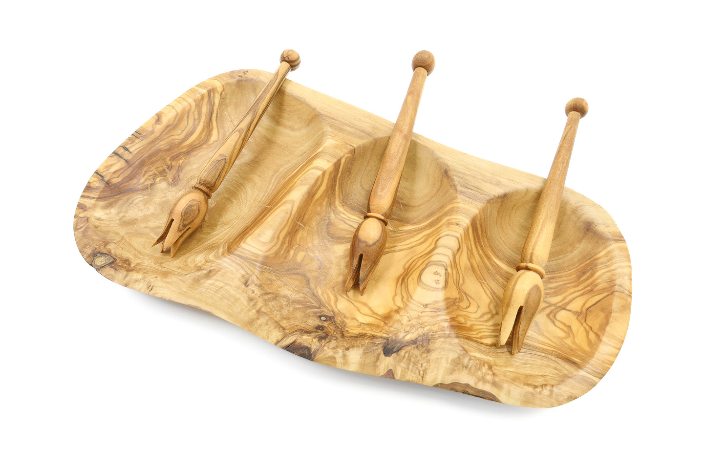 Olive wood kitchen accessory with an organic irregular layout