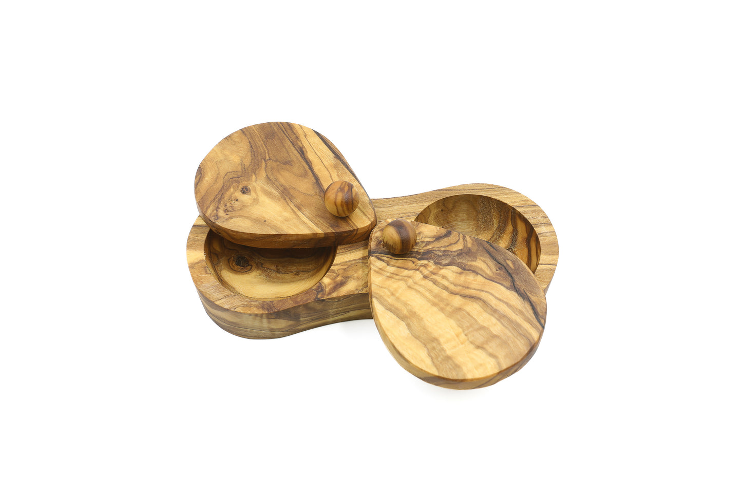 Handcrafted olive wood salt and spice box with dual compartments