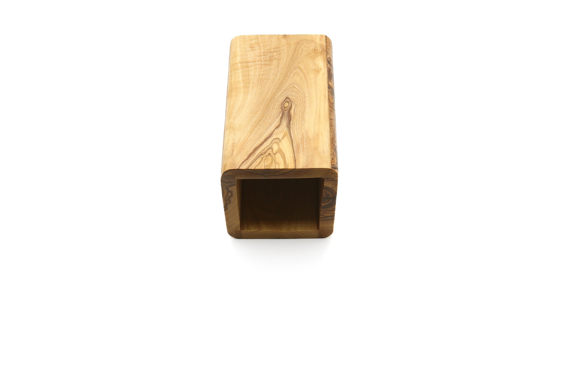 Rustic olive wood utensil holder with a vintage charm
