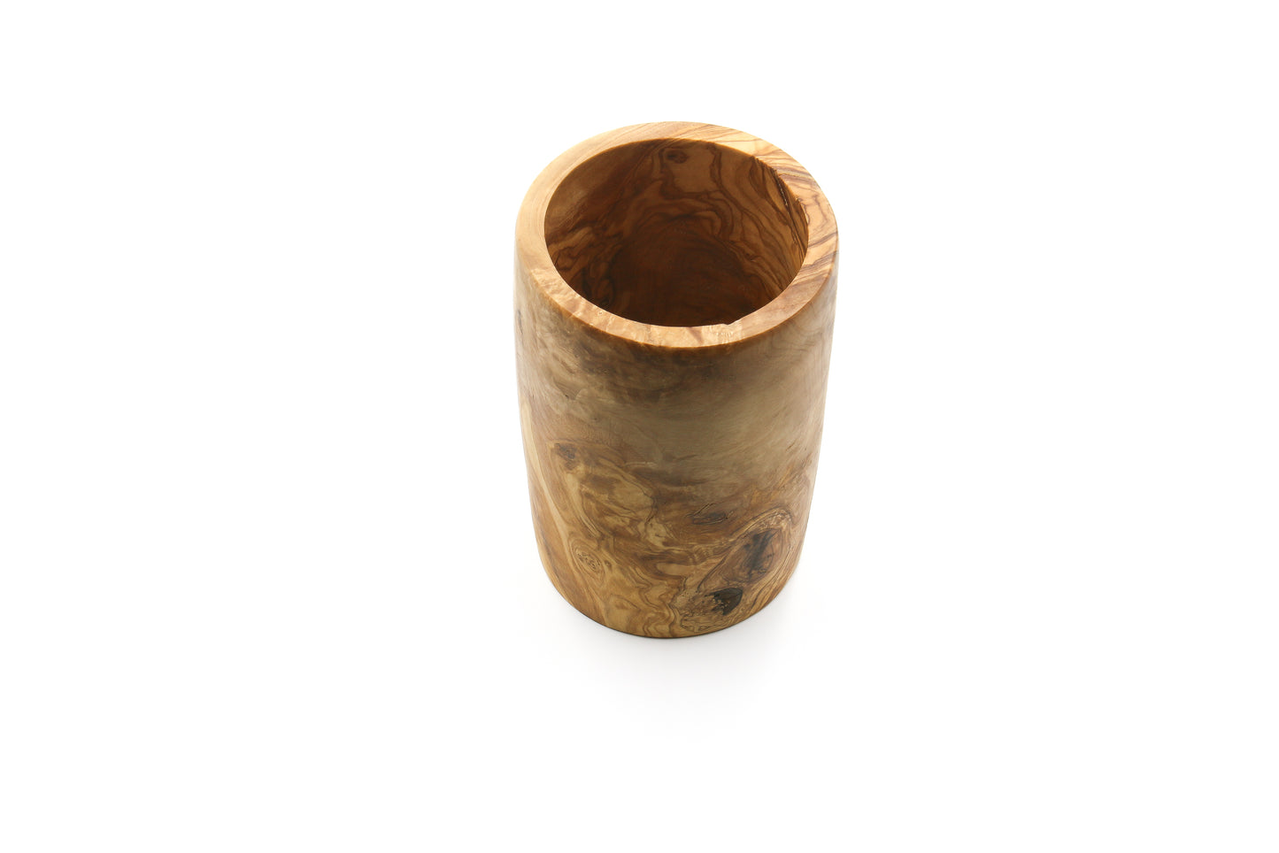 Olive wood utensil holder - rustic kitchen organizer