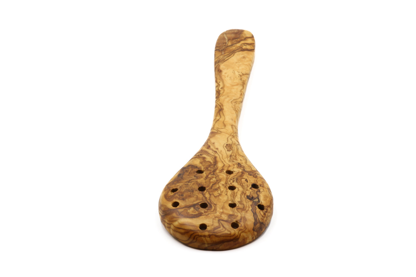 Olive wood slotted colander, skimmer, and serving spoon