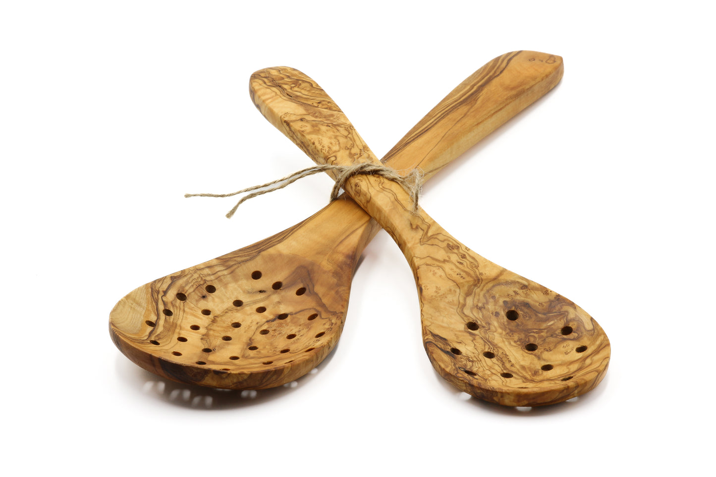 Olive wood mesh strainer, skimmer, and serving spoon