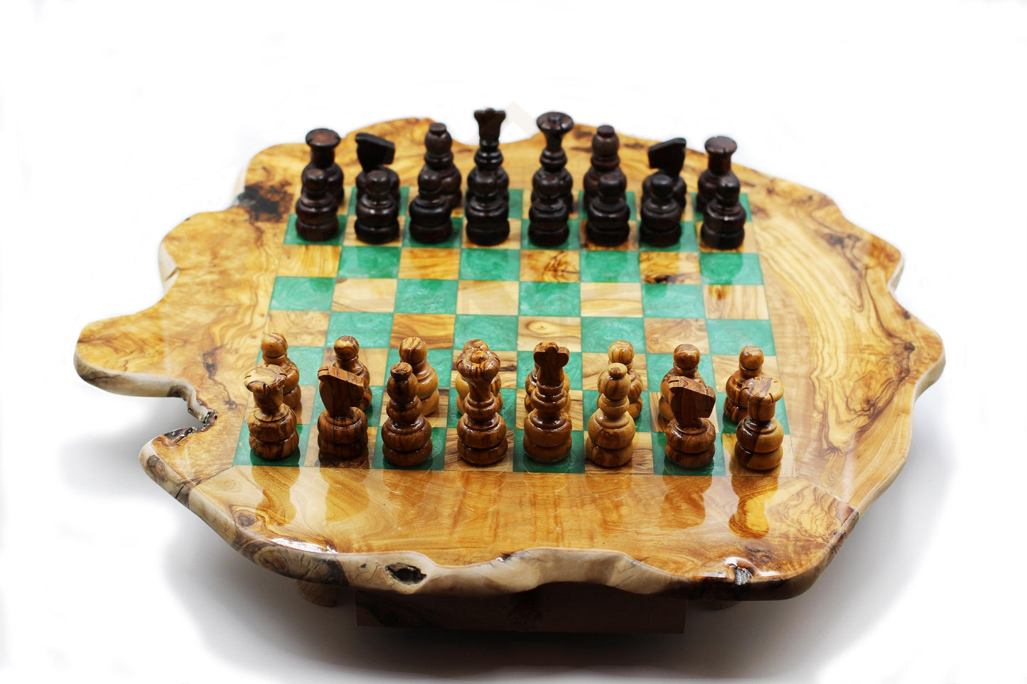 Luxurious olive wood chess set with resin finish