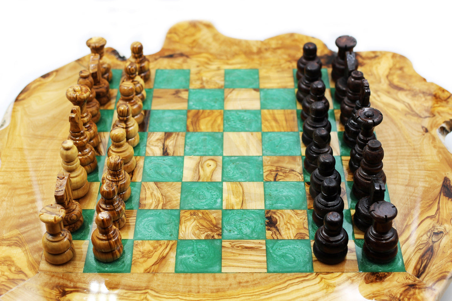 Luxurious olive wood chess set with resin finish