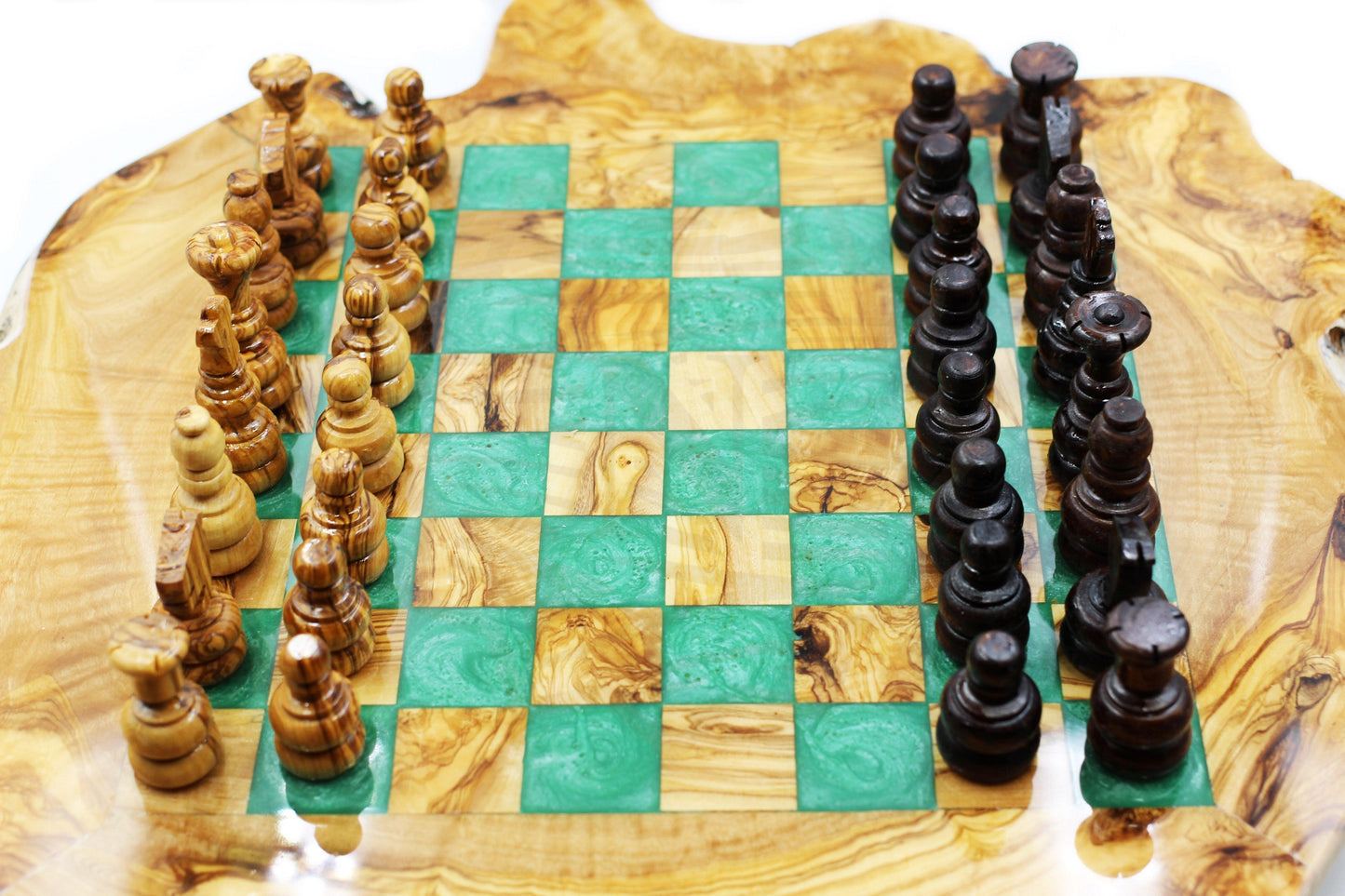 Luxurious olive wood chess set with resin finish