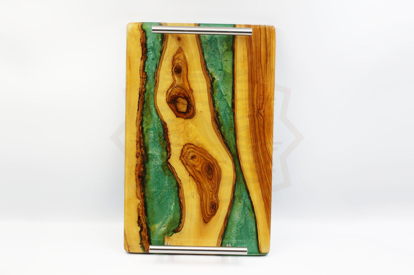 Natural and durable olive wood tray with handles for effortless serving