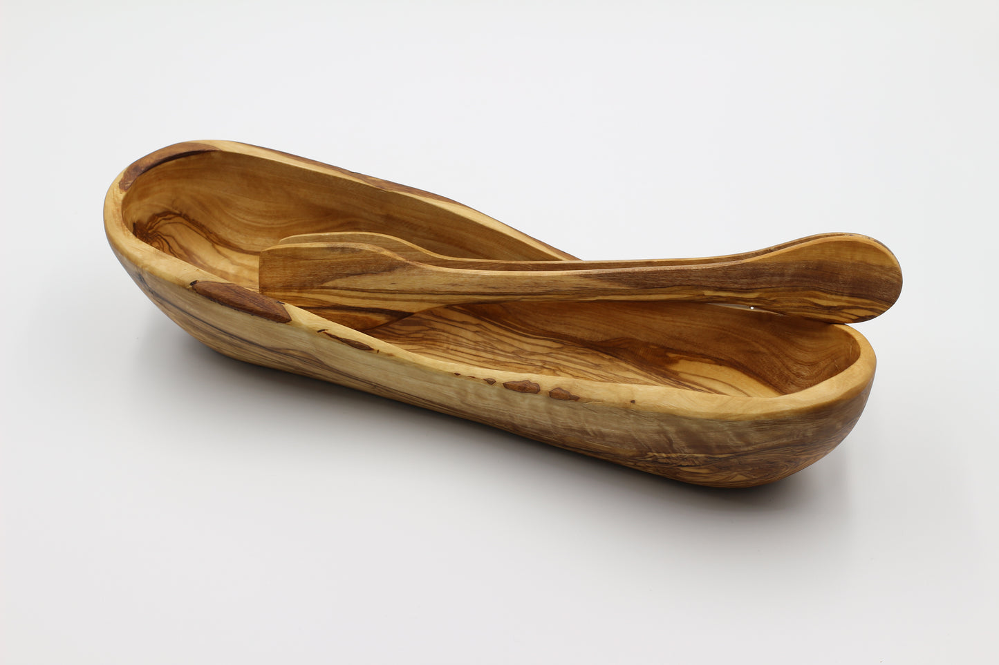 Rustic olive wood baguette bowl