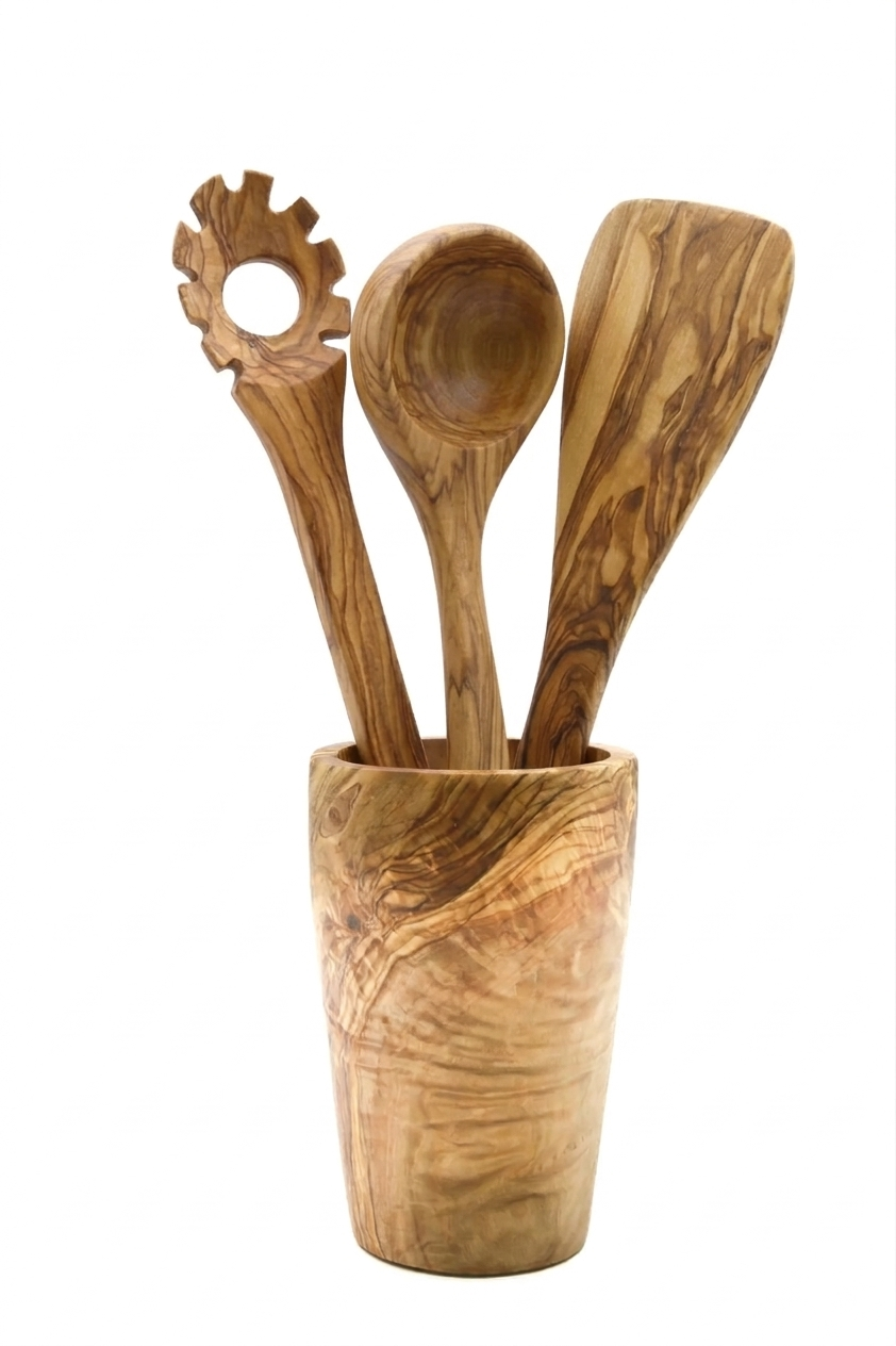 Olive wood kitchenware utensils set