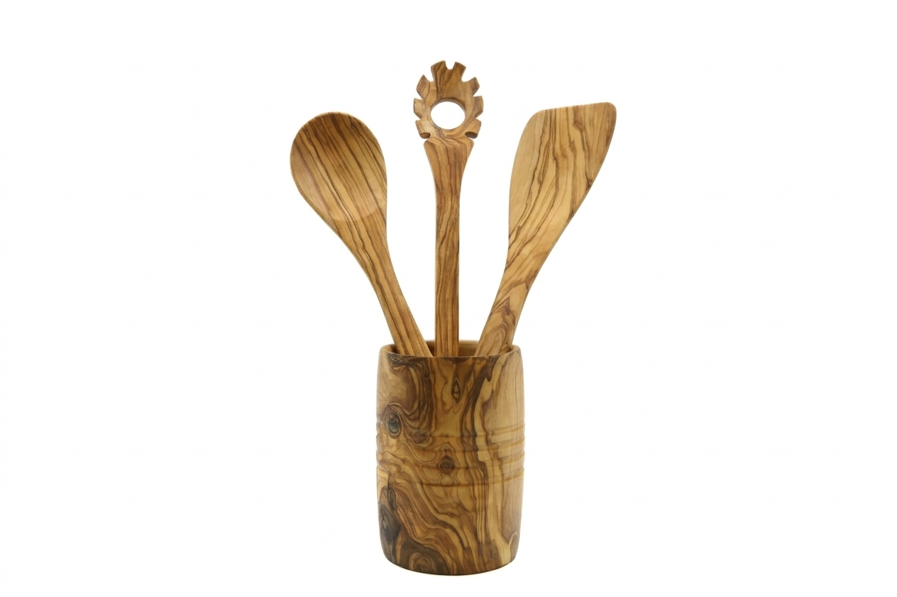 Olive wood kitchenware utensils set