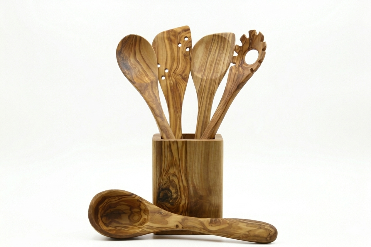 Olive wood kitchenware utensils set