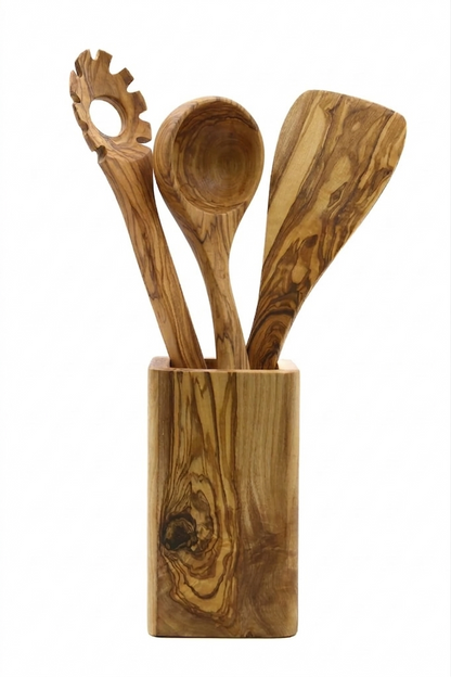 Olive wood kitchenware utensils set