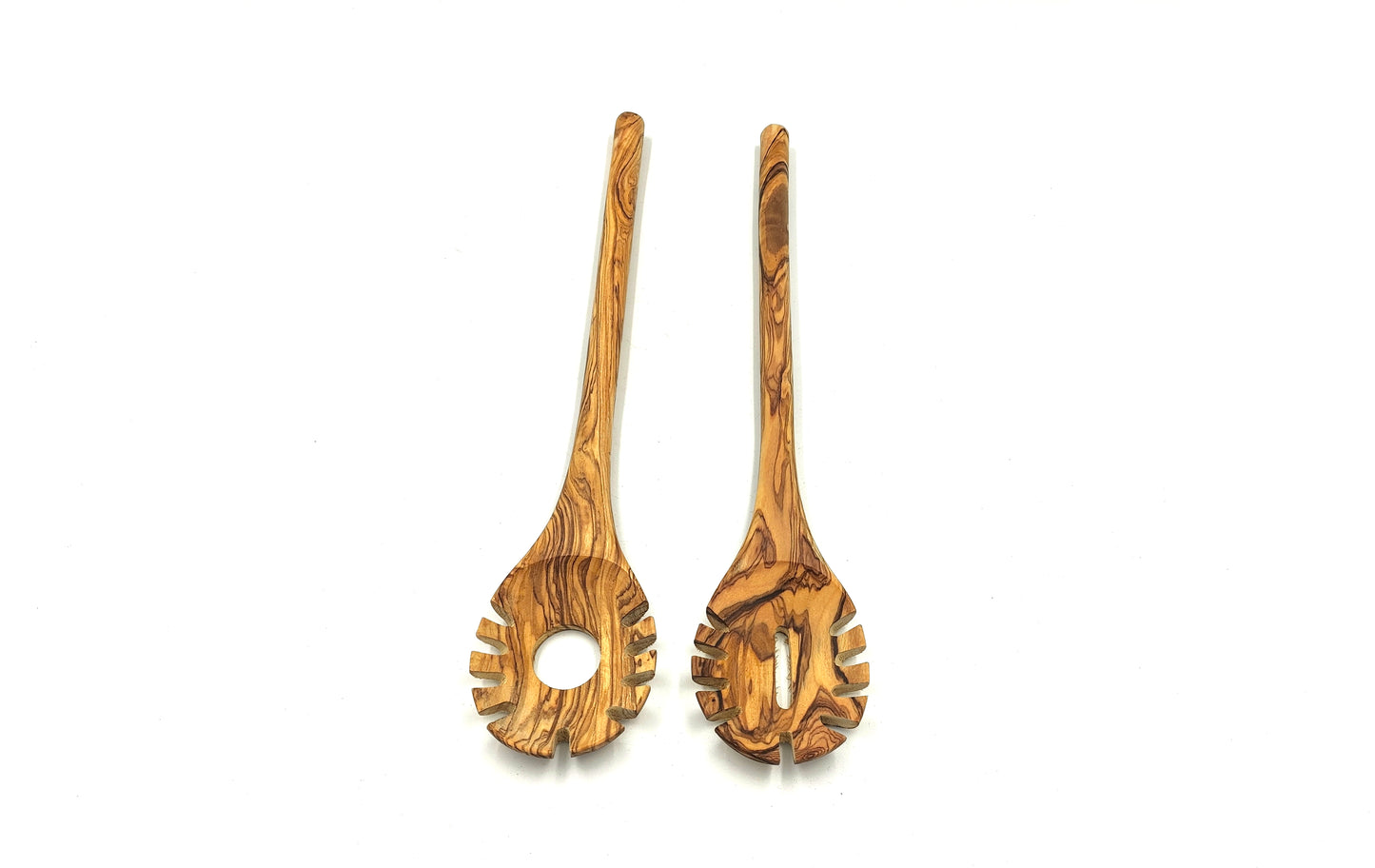 Olive wood pasta and noodle scoop, round handle, hook spaghetti spoon, pasta twirling fork