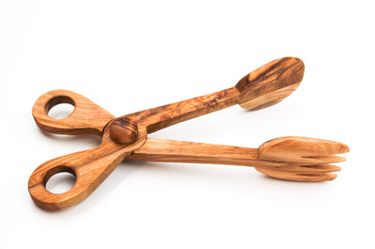 Olive wood salad tongs