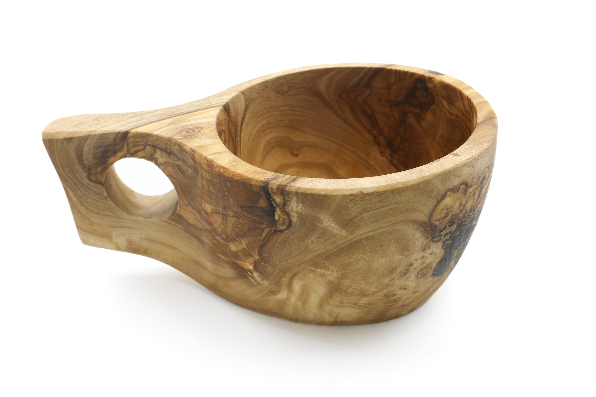 Artisan-created Scandinavian-inspired wooden mug from olive wood