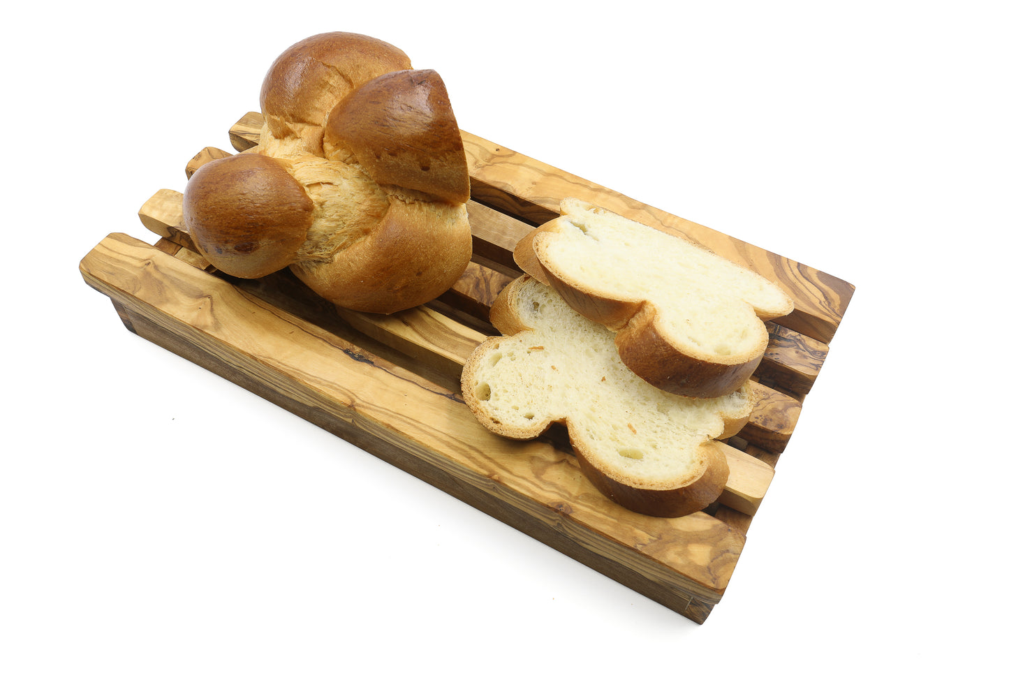 Sleek Olive Wood Bread Cutting Board to Contain Crumbs