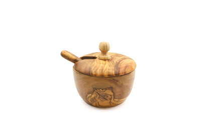 Artisanal olive wood salt and sugar container