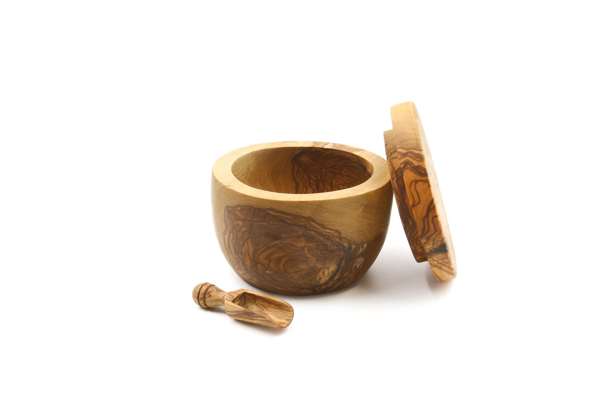 Handcrafted olive wood salt and pepper keeper
