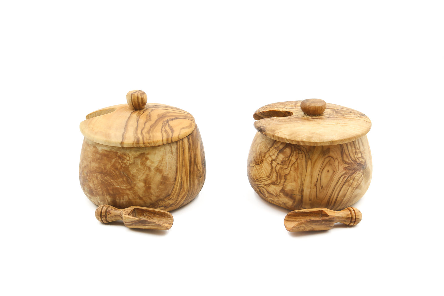 Natural olive wood vessel for salt and sugar