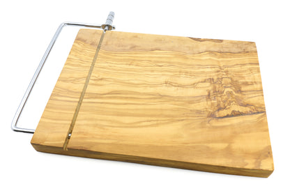 Deluxe cheese slicing set featuring an olive wood board and girolle swiss