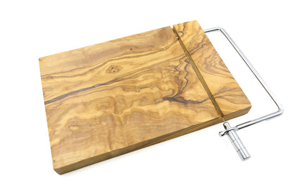 Handcrafted premium olive wood cheese slicer, board, and girolle swiss