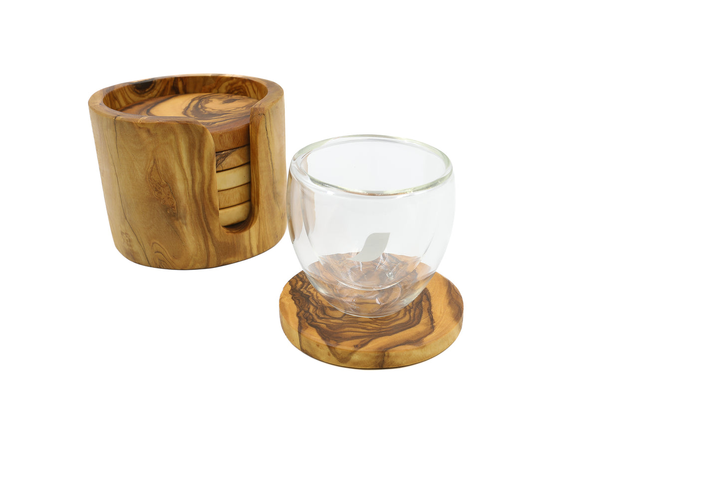 Eco-Friendly Olive Wood Table Essentials: Rustic Coasters and Heat-Resistant Trivet Stand