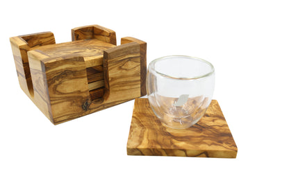 Natural Wood Table Accessories: Rustic Olive Wood Beverage Coaster and Heat Resistant Trivet