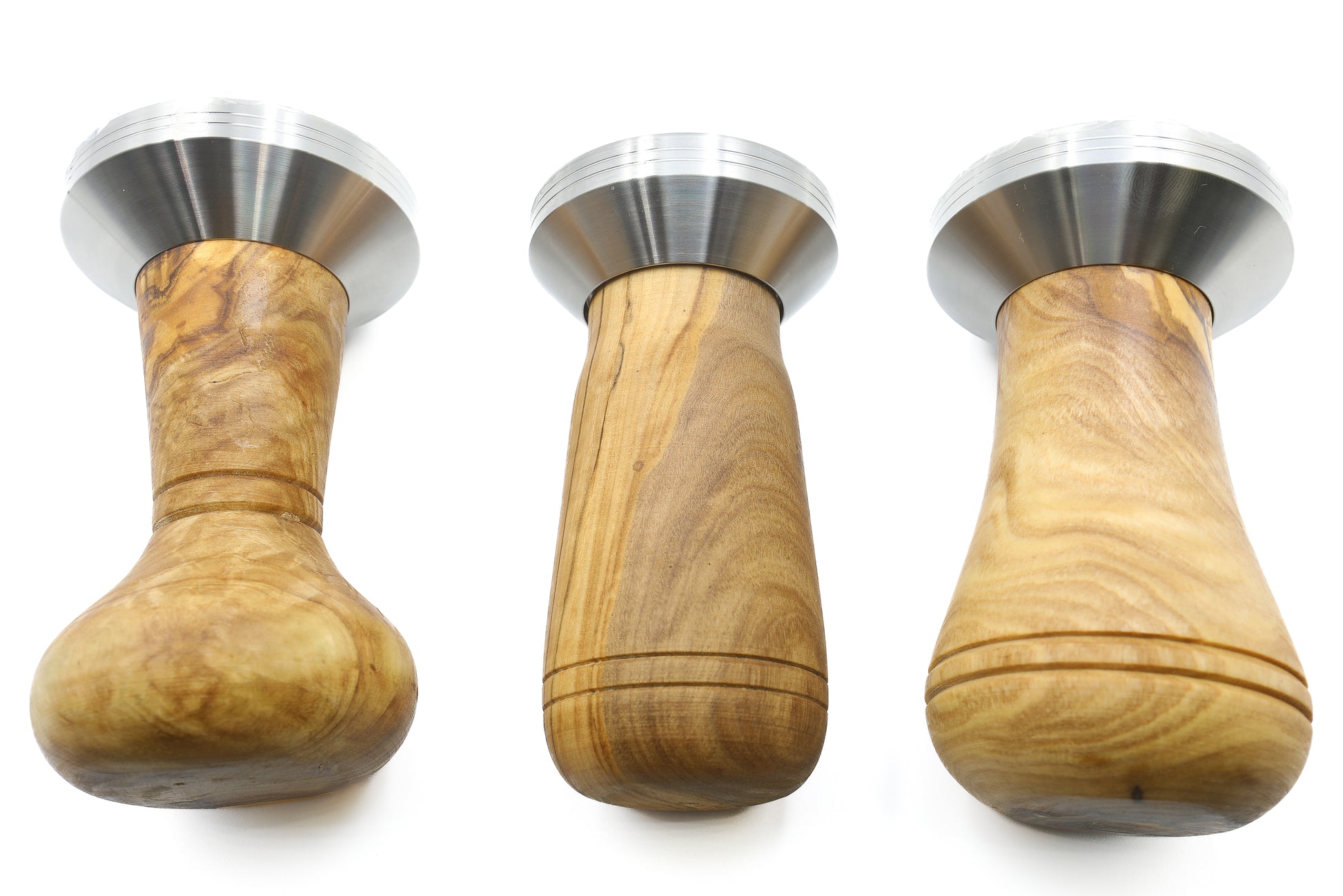 Durable and stylish olive wood and stainless steel coffee tamper with a holder