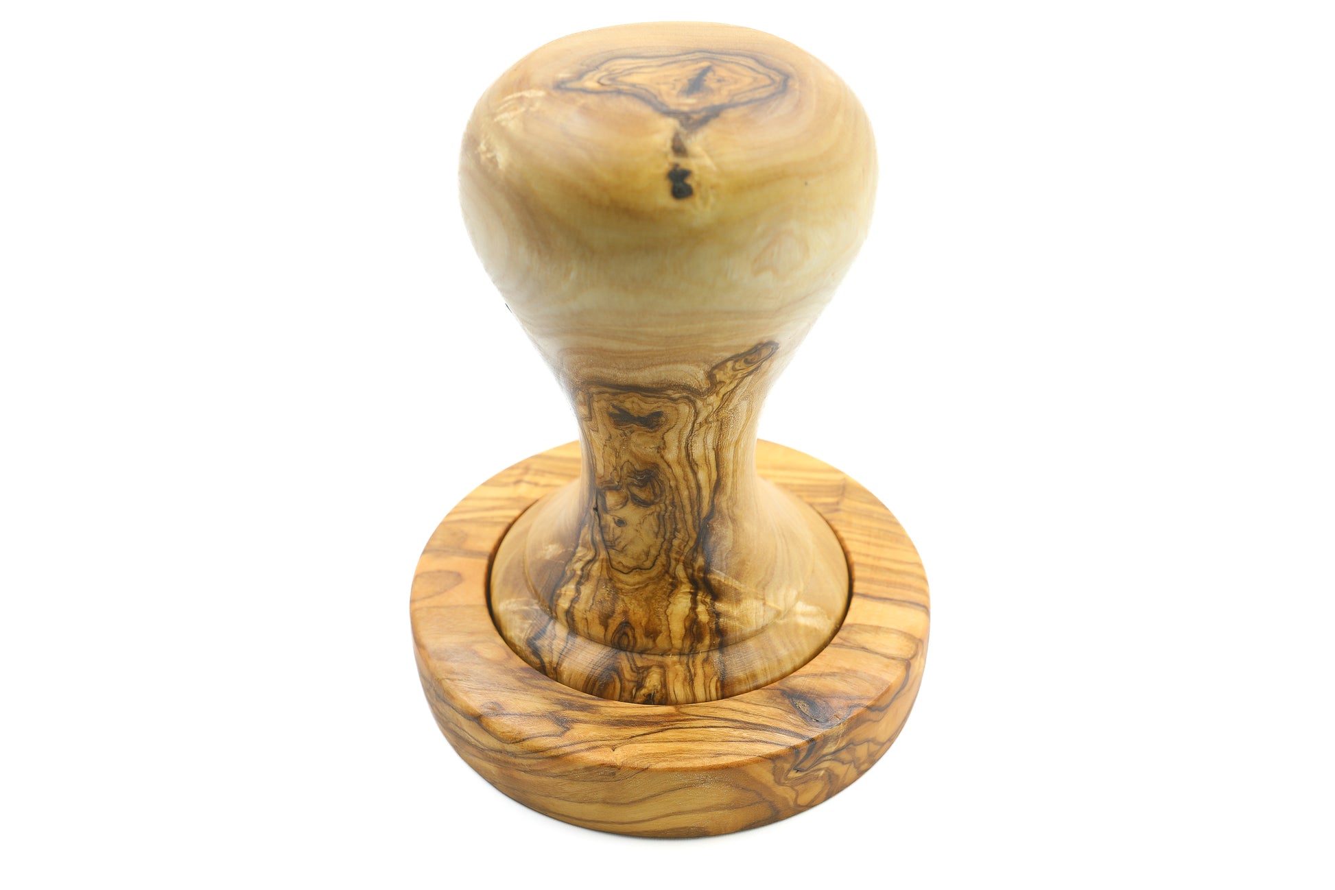 Olive wood coffee tamper with a holder, designed as a unibody espresso presser for your daily brew